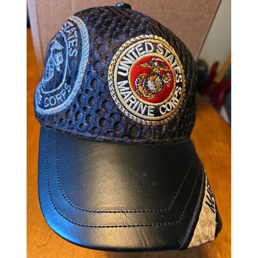 US Marine Corps Hat Cap Black Mesh Black Bill Embroidered Military